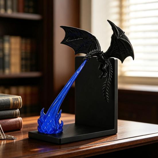 Витрина Украшения Дракон Пламя Уголок для Книг Декор, 3D Печатная Фигурка Огнедышащего Дракона, Светящаяся в Темноте Современная Настольная Модная Игрушка, Темное Украшение,