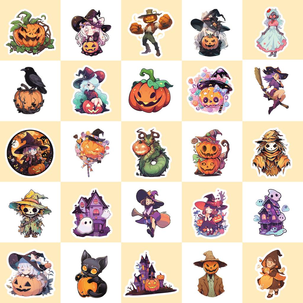 50pcs Halloween Pumpkin Monster Motorcycle Car Graffiti Sticker Trunk Water Cup DIY Sticker Decal