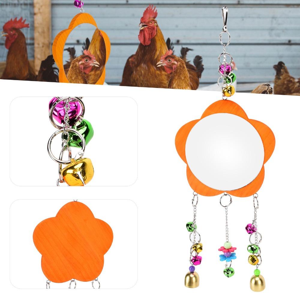 Non Toxic Chicken Hanging Mirror Wood Chicken Entertainment Toy Pet Chicken Toy  Farm Entertainment