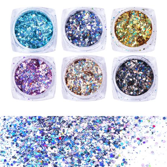 1 набор блесток для ногтей, сияющий, легкий, вставной, глянцевый, не капающий, сделай сам, сверкающий, 6 цветов, украшение для ногтей, блестки, маникюрный салон, поставка