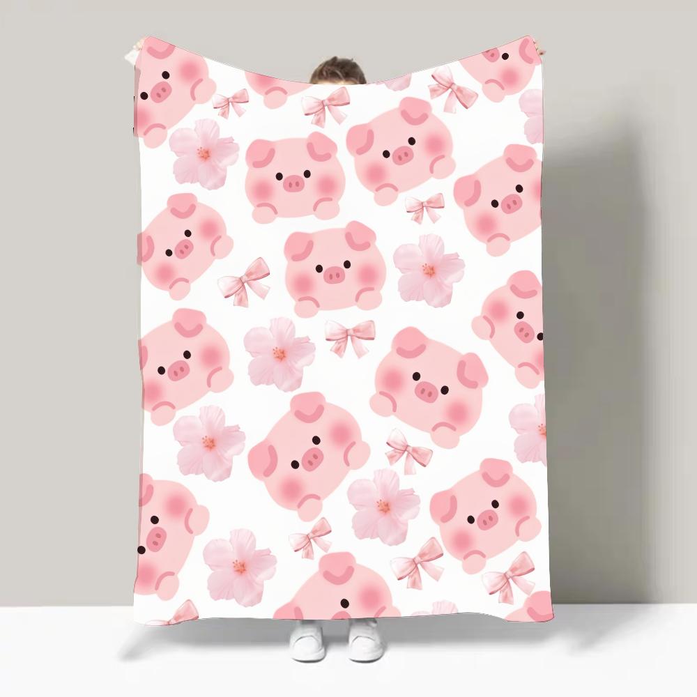 Cartoon Cute Pig Blanket Soft and Skin Friendly For Couch Bed Napping Bedspread All Seasons Comforter