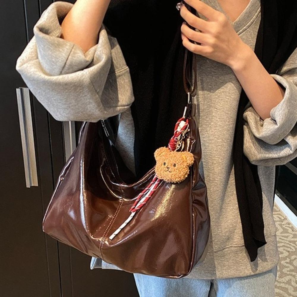 With Pendant Hobo Bag Korean Style Women's Handbag Simple PU Leather Shoulder Bag  Lady