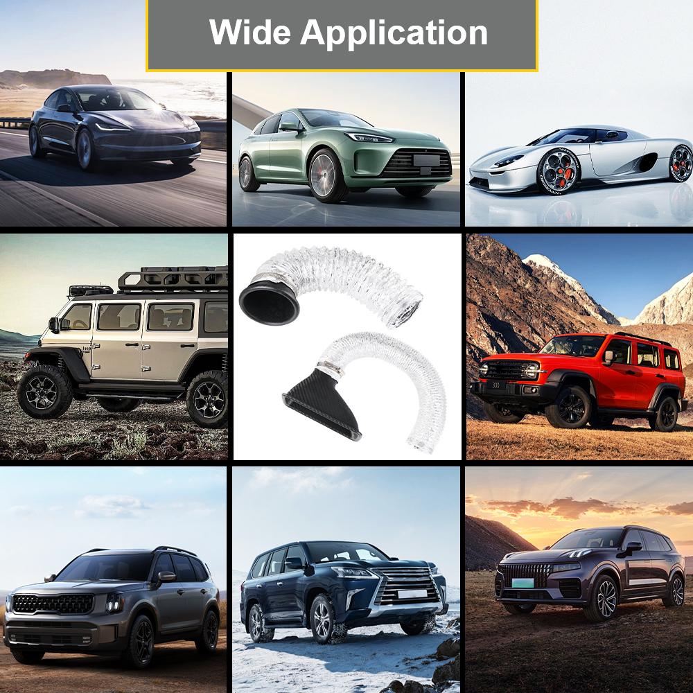 Автоаксессуары Набор воздухозаборных патрубков Комплект воздуховодных трубок Турбо воздухозаборник Круглые/Квадратные насадки Универсальная система воздухозаборника переднего бампера автомобиля