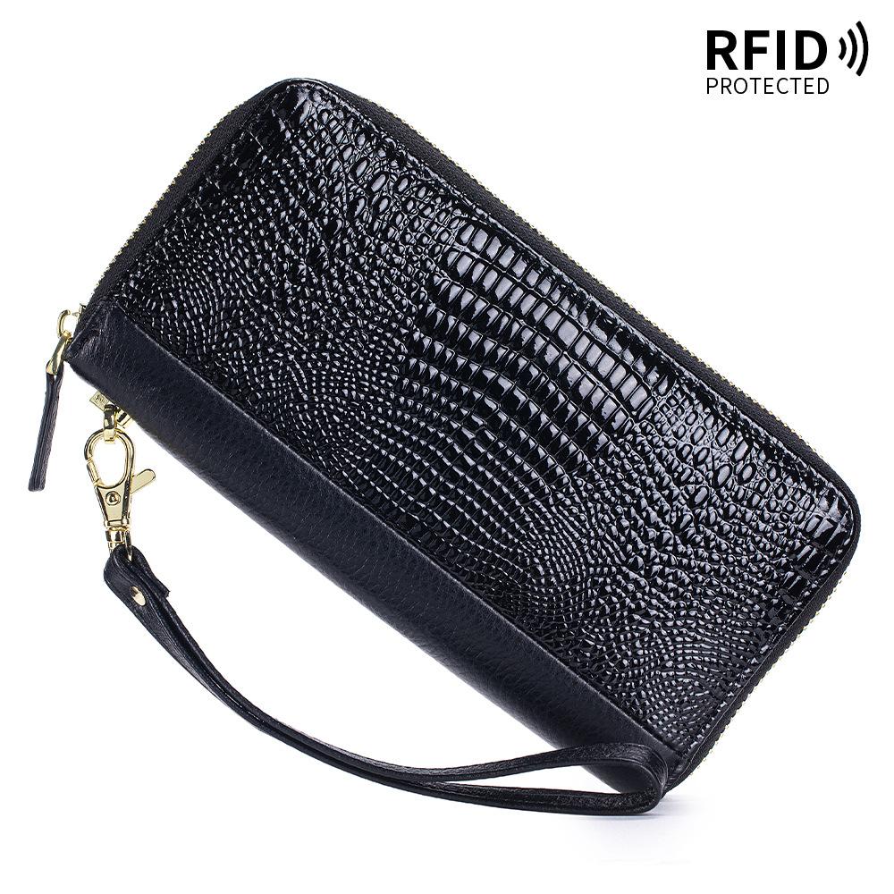 Новый женский длинный кошелек, модный крокодиловый узор, классическая сумка для мобильного телефона, лакированная кожа, простой клатч, большая вместимость