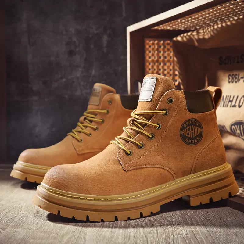 Мужская нескользящая одежда, классические кожаные ботинки Explosive Big Yellow, для работы на открытом воздухе, походов, с высоким верхом, трендовая мужская и женская обувь