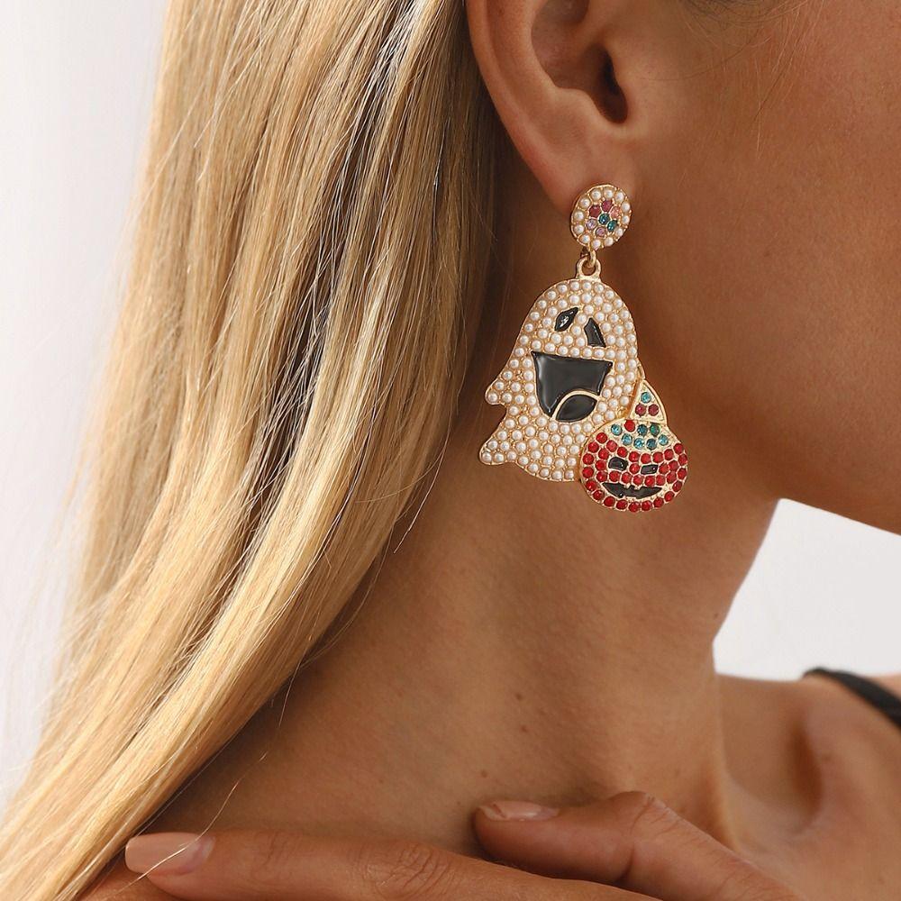 Irregular Ghost Pumpkin Earrings Pearl Halloween Party Jewelry Cool Cute Ghost Earrings  Lady