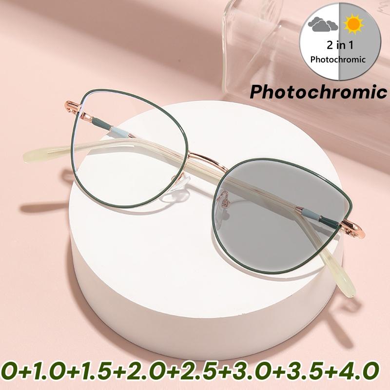 Роскошные Фотохромные Очки для Близоруких Формы "Кошачий Глаз" Ретро Маленькая Рамка Меняющие Цвет Минусовая Диоптрия Ультралегкие