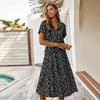 V-Neck Women's Spring Summer Vintage Short Sleeve Long Dress Clothing  Party A-Line Polka Dot Dress Party Dresses