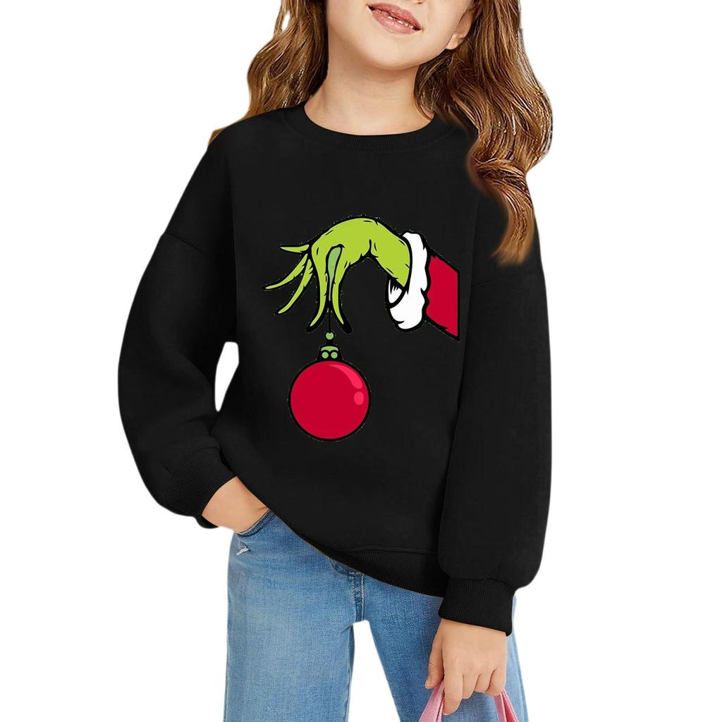 Рождественские пуловеры с круглым вырезом для девочек, детские топы с принтом