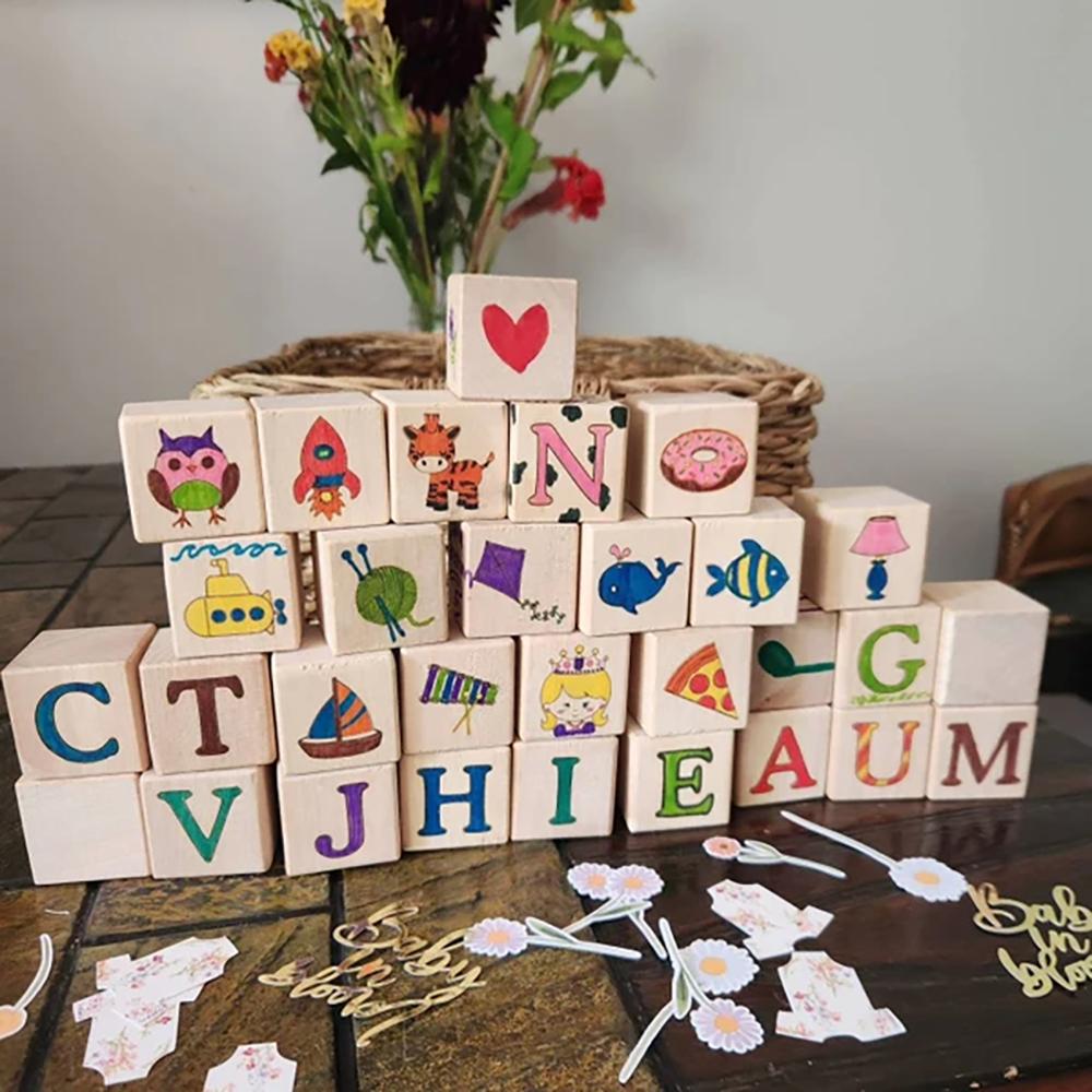 Personalized Wooden Baby Blocks Alphabet Letter Birthday Welcome Baby Shower Christmas Gift Kindergarten Party Decor Newborn