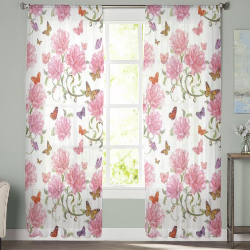 Розы и барокко цветочные акварельные прозрачные шторы для спальни, гостиной, тюлевые шторы для кухни, оконные вуали, шторы