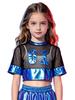Girls Hollow Out Mesh Patchwork Metallic Crop Top Short Sleeve Number Graphic T-Shirt Hip Hop Dance