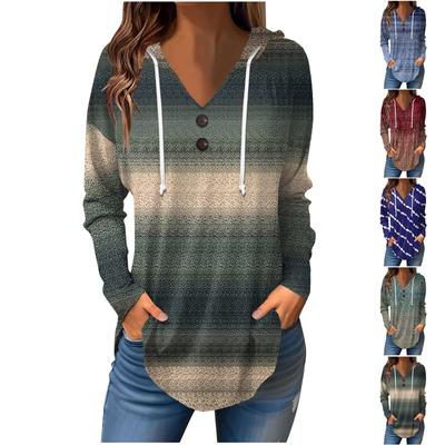 Женские повседневные модные однотонные толстовки с капюшоном на пуговицах и длинными рукавами с V-образным вырезом