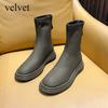 Зимние женские ботинки Новые осенне-зимние короткие ботинки Кожаные стройнящие туфли На толстой подошве Эластичные ботинки Стройнящие кожаные туфли Женские