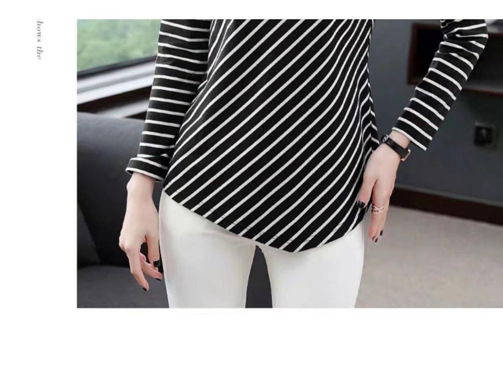 2022 Plus Size Women's Long Sleeve Striped T-Shirt - Loose Fit, Fashionable Spring/Autumn Top for Moms