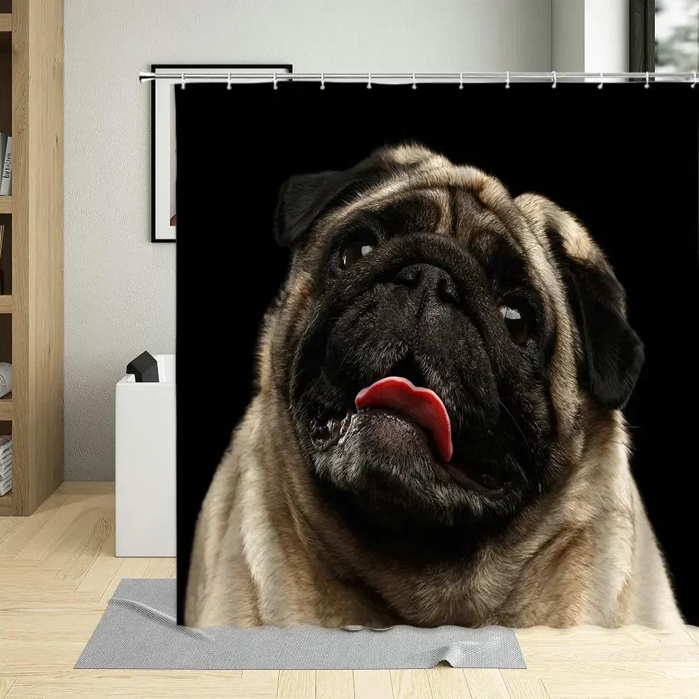 Pdpfunny-Rideau De Douche À Motif De Chien Chiot, Tissu Polyester Impermable,Dcoration D'Intrieur Avec Crochets, Cratif
