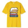 White Cat Sleeping On A Pile Of Books Print Clothing Men High Quality T-Shirt Summer Cotton T-Shirts Loose Tops