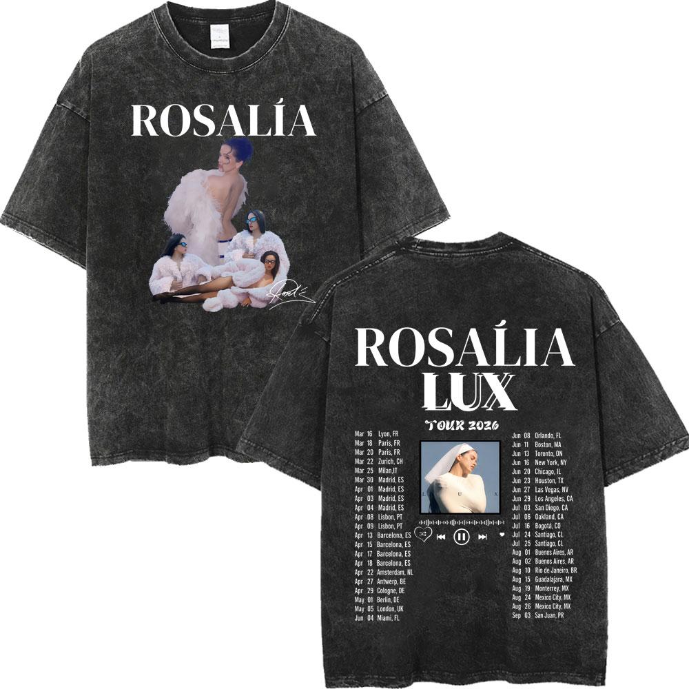 Rosalia LUX Tour Графические футболки Мужские Женские Мода Эстетика Винтажные Стиранные Футболки Высококачественный Хлопок Оверсайз Футболки