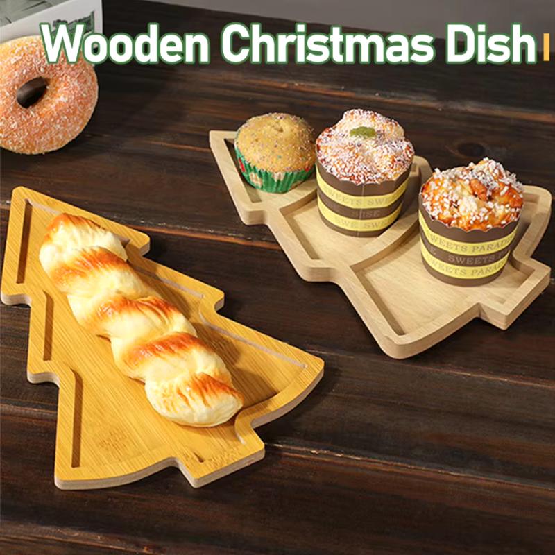 1Pc Wooden Serving Tray Dessert Christmas Tree Serving Dish Plate