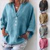 Spring Summer Plus Size Tops V-neck Imitation Cotton Linen Long Sleeve Women Blouse