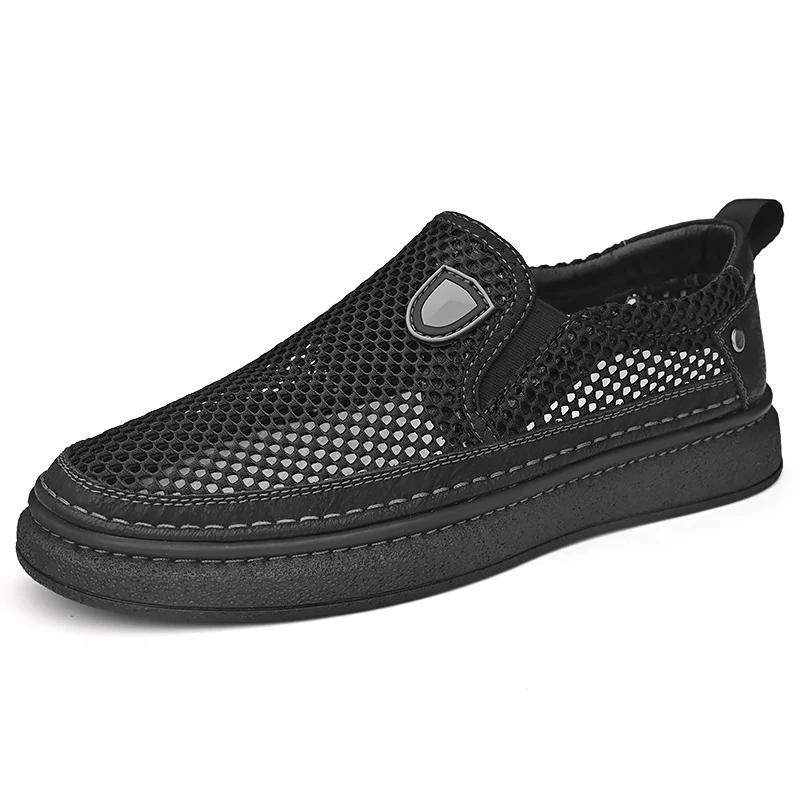 Модные новые дышащие легкие повседневные туфли мужские полые сандалии черные мужские туфли для вождения массажные подошвы бесплатная доставка