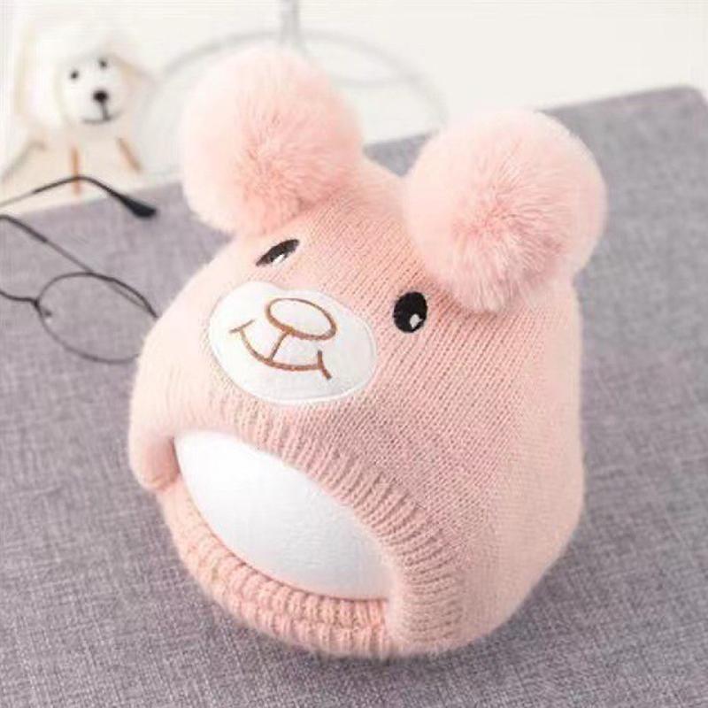 Cute Bear Beanie Cap For Baby Cartoon Warm Knitted Hat Autumn Winter Toddler Ear Protection Caps