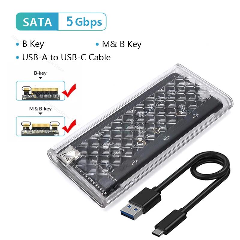 Корпус SSD M.2 NVME NGFF SATA с двойным протоколом, RGB-подсветка, 10 Гбит/с, корпус для PCIe SSD, USB3.2 Gen 2 Type-C, прозрачный корпус для жесткого диска