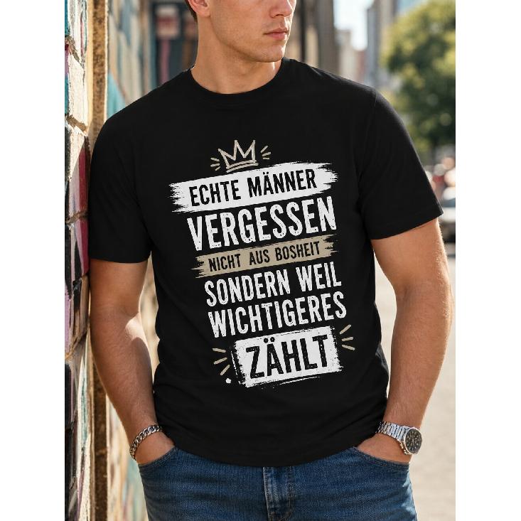 Men's black short sleeve t-shirt with german quote graphic, crew neck, soft cotton feel, casual streetwear fit for everyday wear