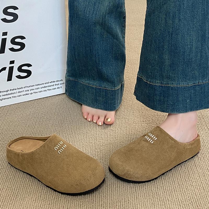Модные CRLAYDK Женские Стельки Удобные Шлепанцы Мюли Домашние Тапочки Женские Замшевые Кожаные Без Задника Повседневные Уличные Туфли для Ходьбы