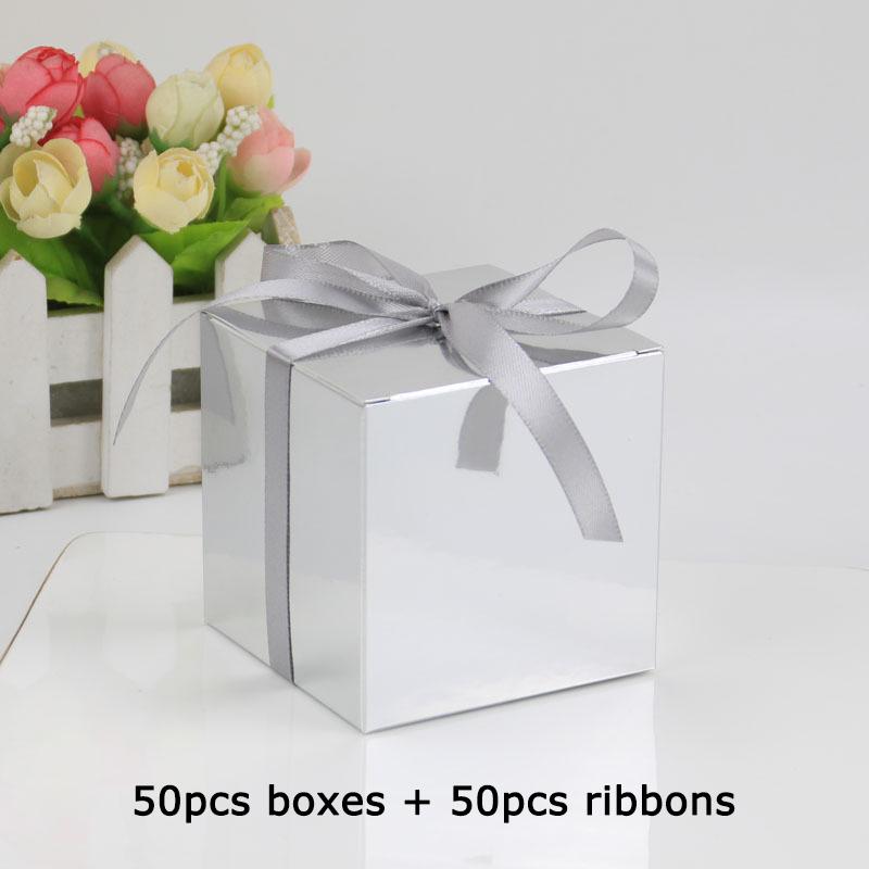 WTEMPO 50 шт 7,6*7,6*7,6 см однотонные подарочные коробки из кубической бумаги с бантом и лентой, складные коробки для небольших подарков своими руками, коробки для упаковки подарков на день рождения, свадьбу, вечеринку