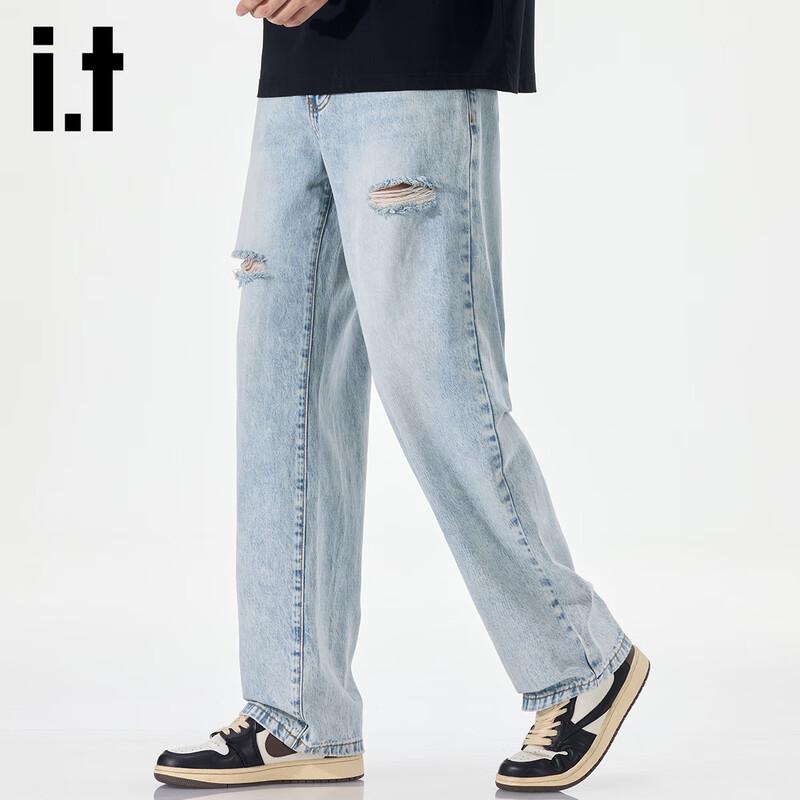 Izzue It Мужские американские ретро рваные свободные прямые джинсы