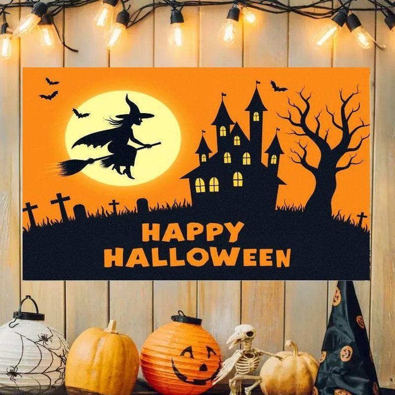 Halloween Banner Happy Halloween Tapestry Witch Castle Ghost Print Home Party Yard Wall Hanging Holiday Decor Flag