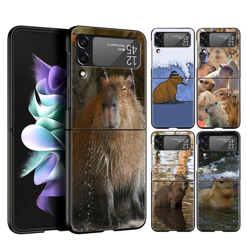 Cute Capybara Phone Case for Samsung Galaxy Z Flip 3 4 5 Folding Shell For Samsung Z Flip3 Flip4 Hard PC Fundas Bumper Cover