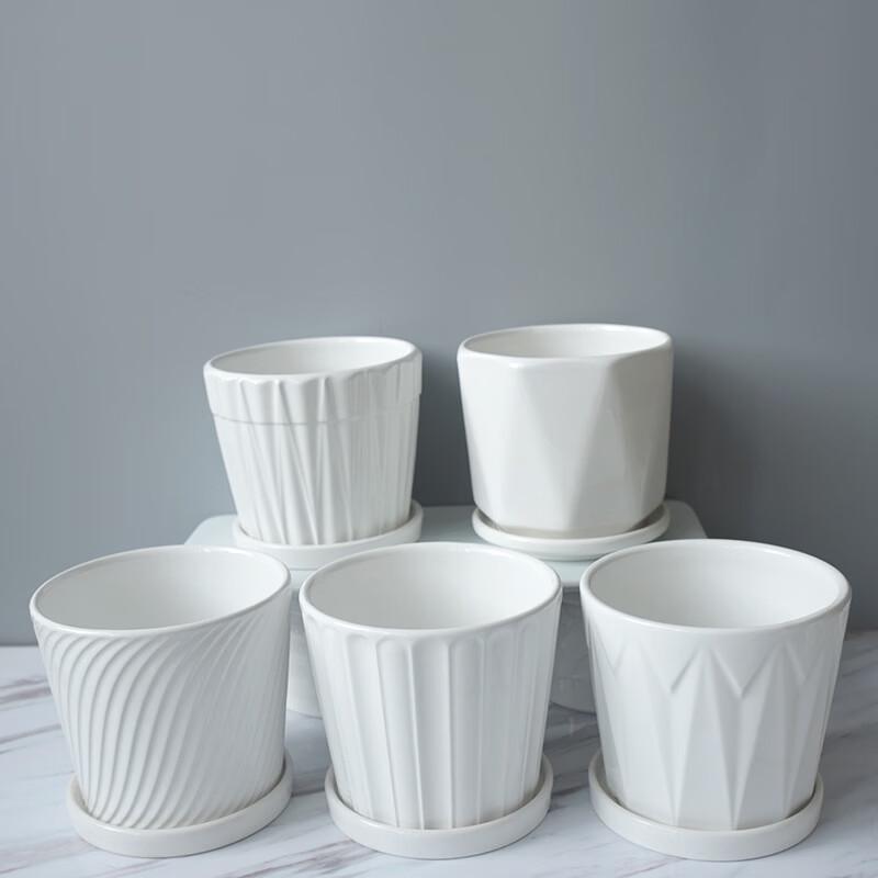 Simple Ceramic Flower Pot with Tray