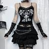 AltGoth Gothic Punk Майки женские Уличная одежда Harajuku Y2k Grunge Graphic Bat Printed Кружевной пэчворк Укороченный топ с цепочкой Femme