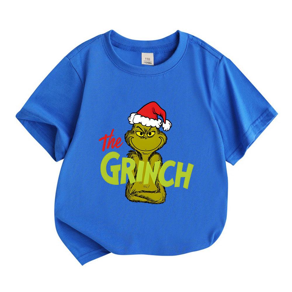 Kids Boys Girls 100% Cotton Crew Neck Short Sleeve T-Shirt, Funny Green Christmas Grinch Graphic Casual Tee for Holiday Daily Wear