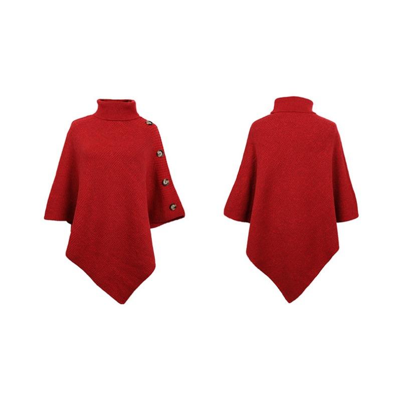 Fashion Warm Autumn Winter All-match Loose Shawl Cape Sweater Women Solid Color High-neck Cross-border Knitted Sweater Coat