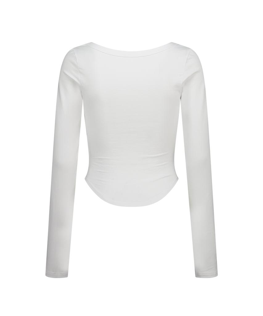 ILLIGO Lettering Slim Shirred Long Sleeve White