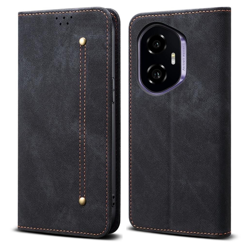 Для Honor 300 Чехол Текстура джинсовой ткани Кожаный чехол-подставка против царапин для телефона