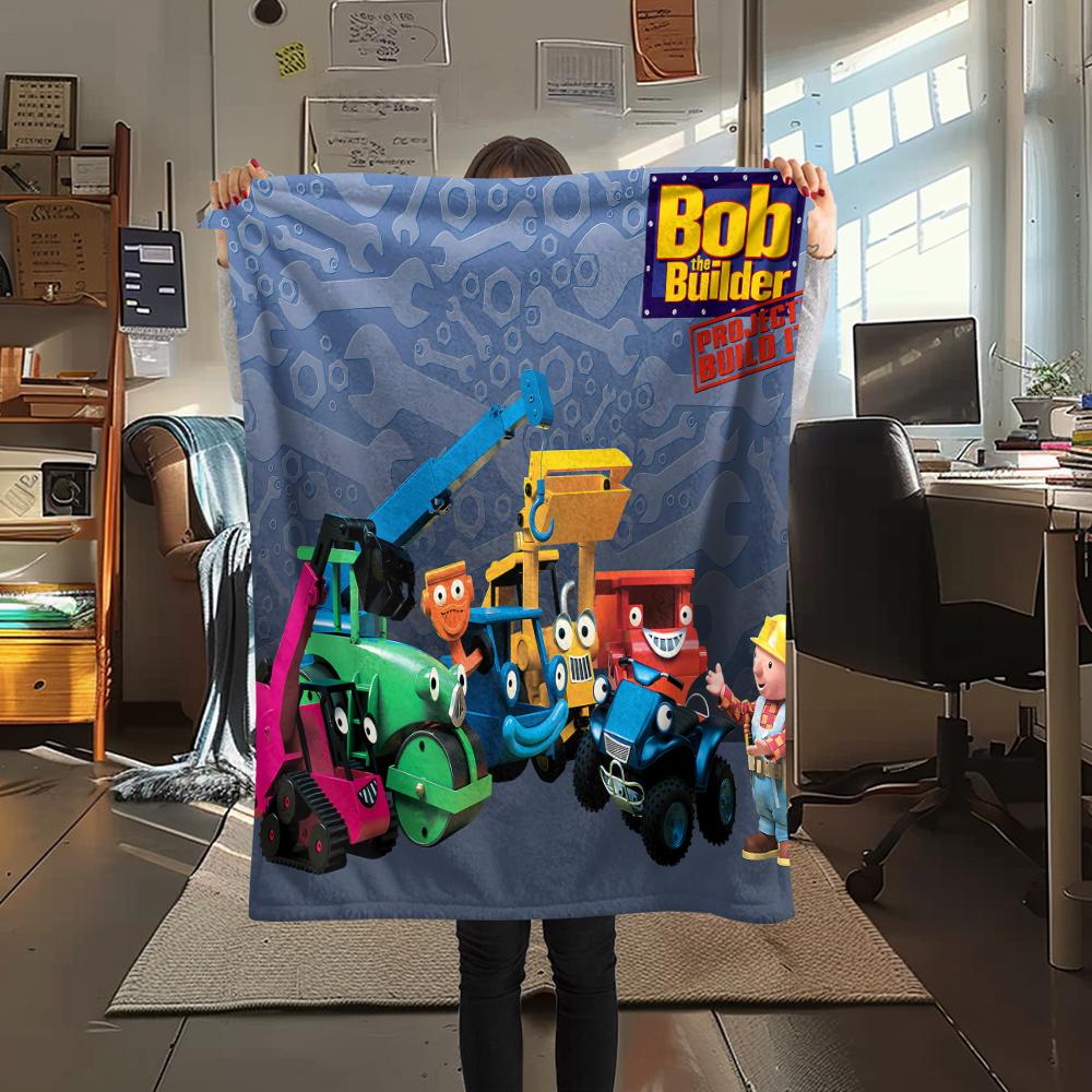 1PC Bob the Builder Print Flannel Blanket, High quality All Seasons, Home Decor, Warmth and Comfort, Perfect for Christmas Gifts