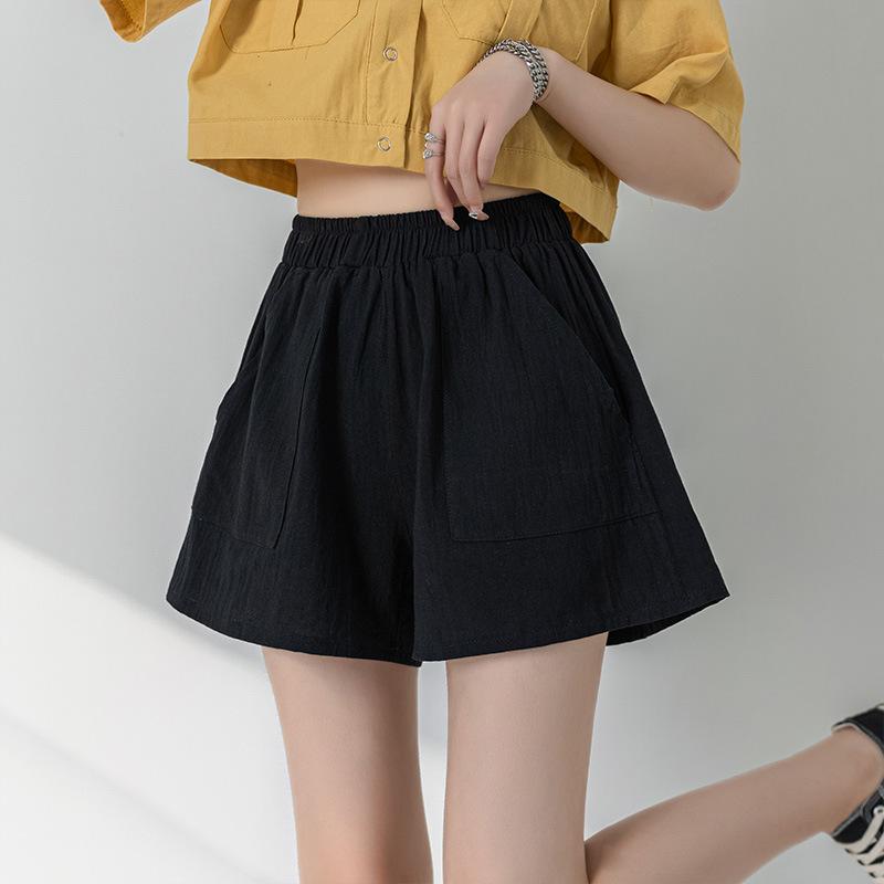 Женские летние хлопковые льняные брюки, однотонные широкие шорты с эластичной резинкой на талии