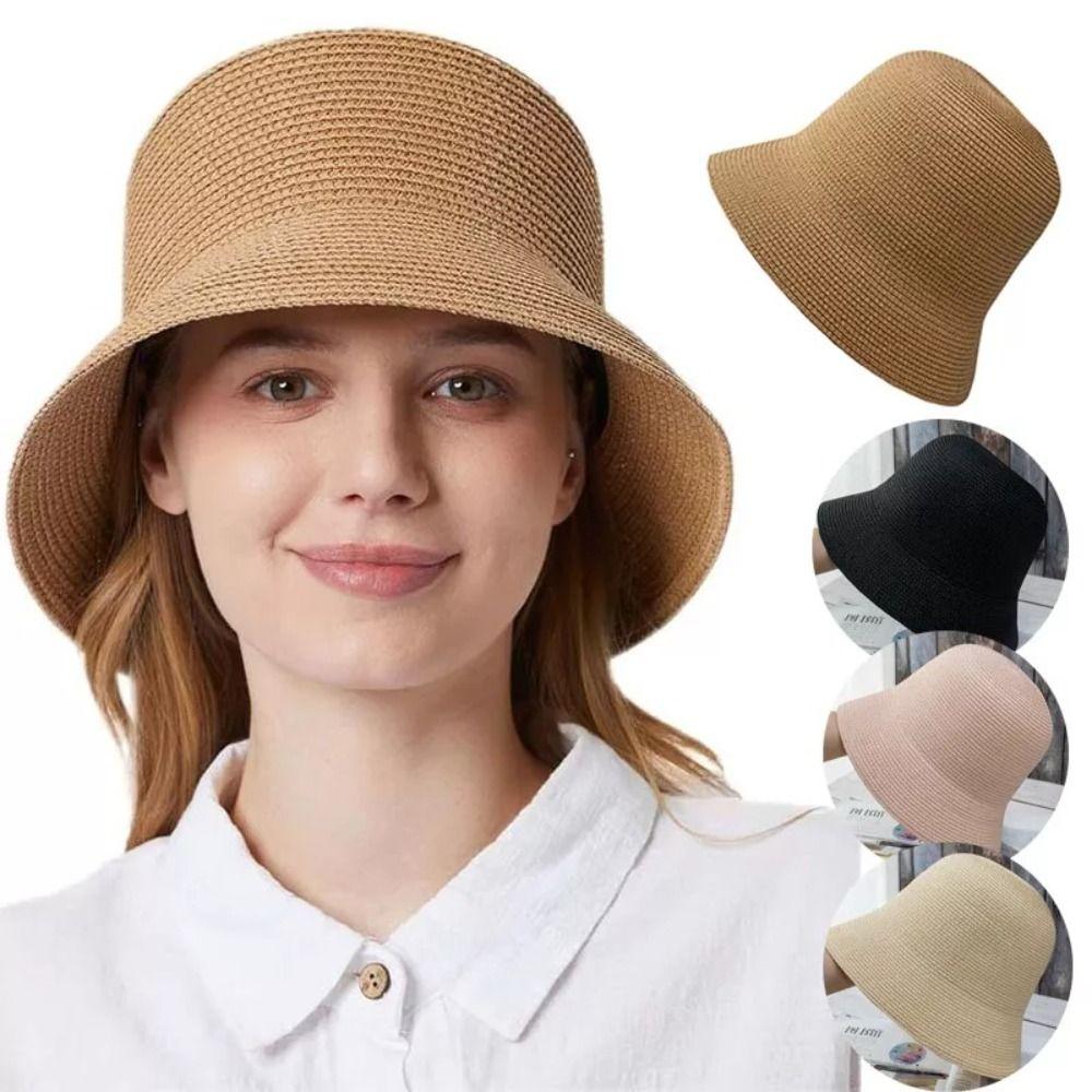 Дышащая женская соломенная шляпа-ведро, однотонная летняя дорожная солнцезащитная шляпа, модная шляпа рыбака