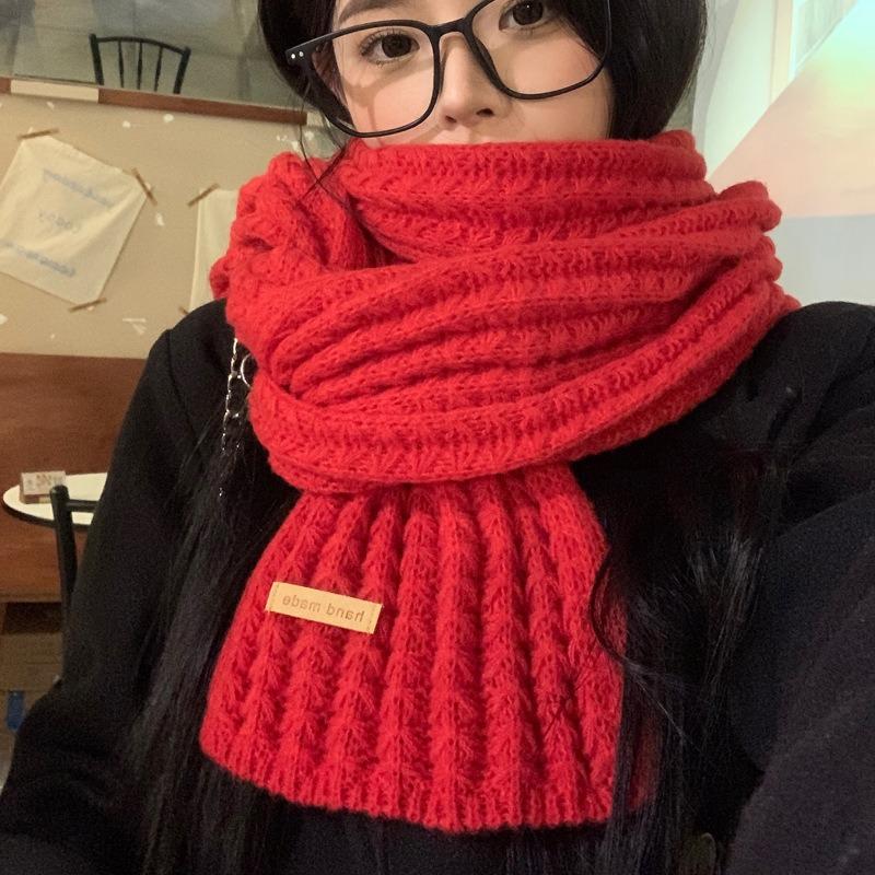 Ankola Red Knitted Wool Scarf Women's Winter New Versatile Scarf Thickened Warm Wind
