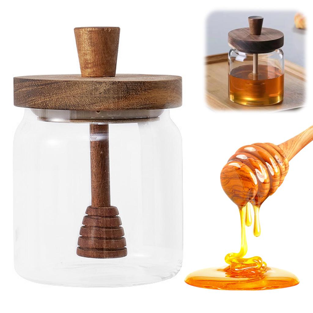 Glass Storage Bottles with Dipper Lid Honey Jars Wide Mouth Honey Containers Syrup Dispenser for Storing Honey and Syrup