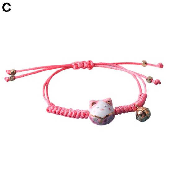 Браслет на запястье, керамический декор в виде кошки, маленький колокольчик, ручная работа, регулируемый, декоративный, темпераментный, плетеный, веревочный, подвески, браслет-шнурок для повседневной жизни