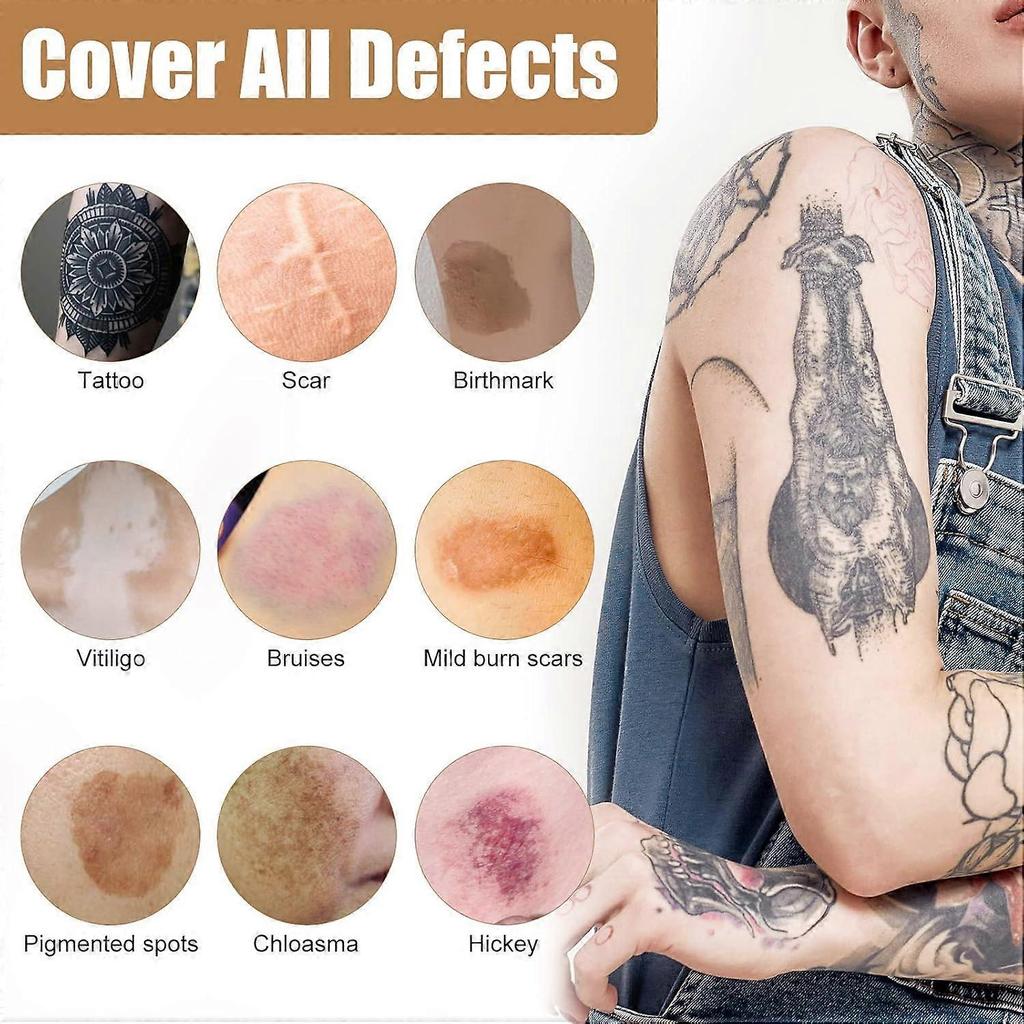 Tattoo Cover Up Makeup Waterproof, Tattoo Concealer Full Coverage, 2 Colors Natural Tattoo Makeup Cover Body Makeup for Scars, Dark Spots, Suitable Fo