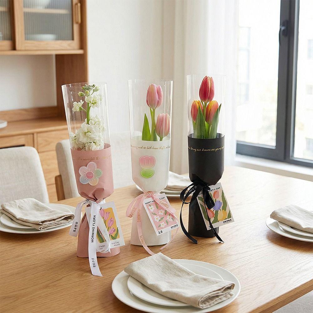20 Pieces Waterproof Single Flower Wrapping Bags Transparent Bouquet Packaging Bag Valentine's Day