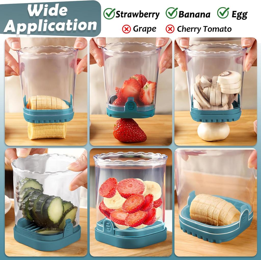Creative Strawberry Fruit Slicer - Detachable Cutter With Push Plate (Dark Teal)