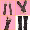 Vintage Mesh Fingerless Gloves with Rhinestones and Bowtie for Women Various Parties and Music Festival Handwear