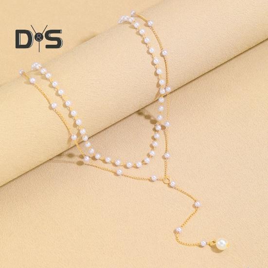Золотое ожерелье из искусственного жемчуга для женщин, двухслойный чокер-цепочка из искусственного жемчуга, для подарков на день рождения, свадьбу, годовщину